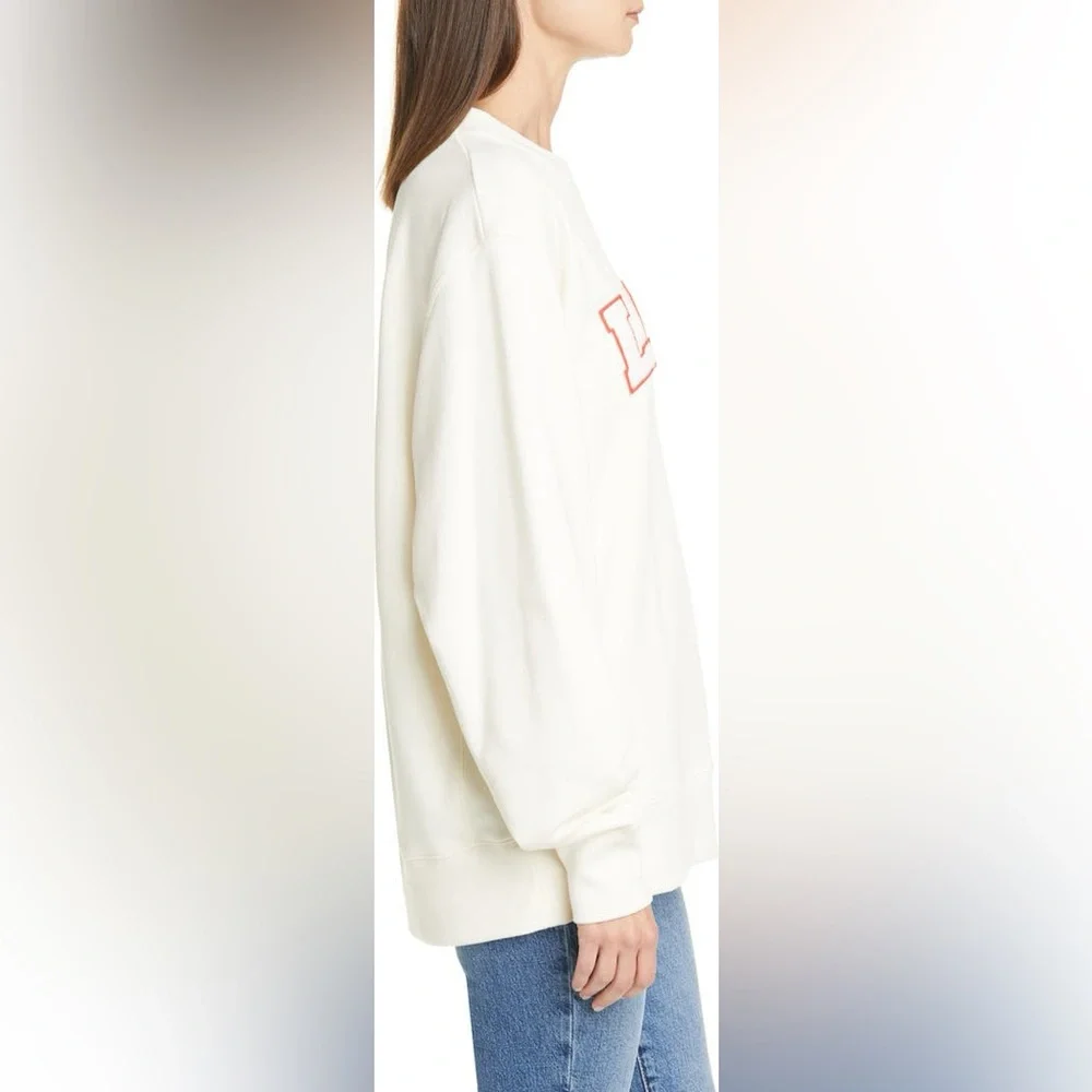 Tory Burch Sport French Terry Varsity Crewneck Sweatshirt LOVE White Medium - Picture 3 of 12